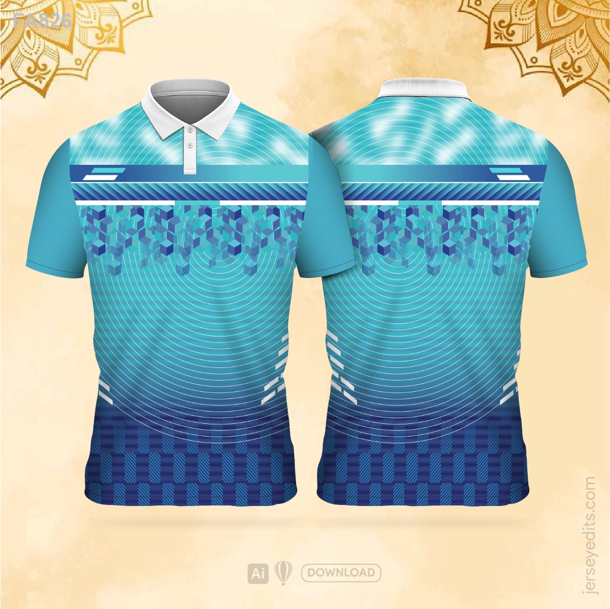 Turquoise and navy blue festival jersey design