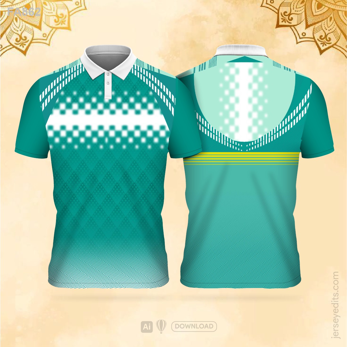 Teal and white geometric festival jersey design