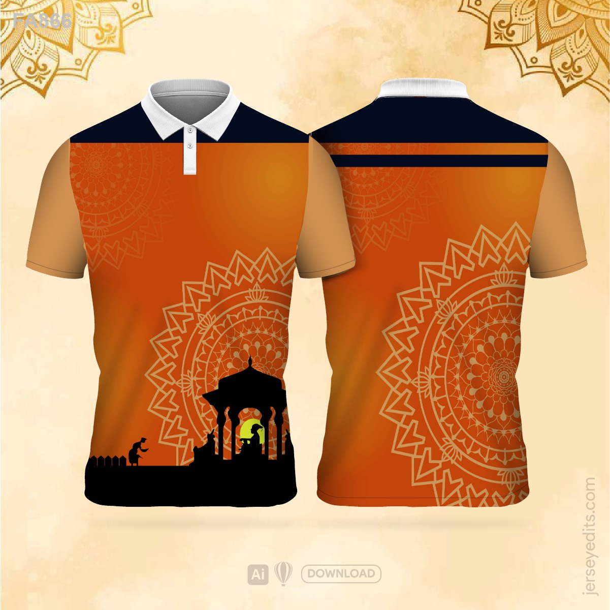 Ganesha silhouette and mandala festival jersey design