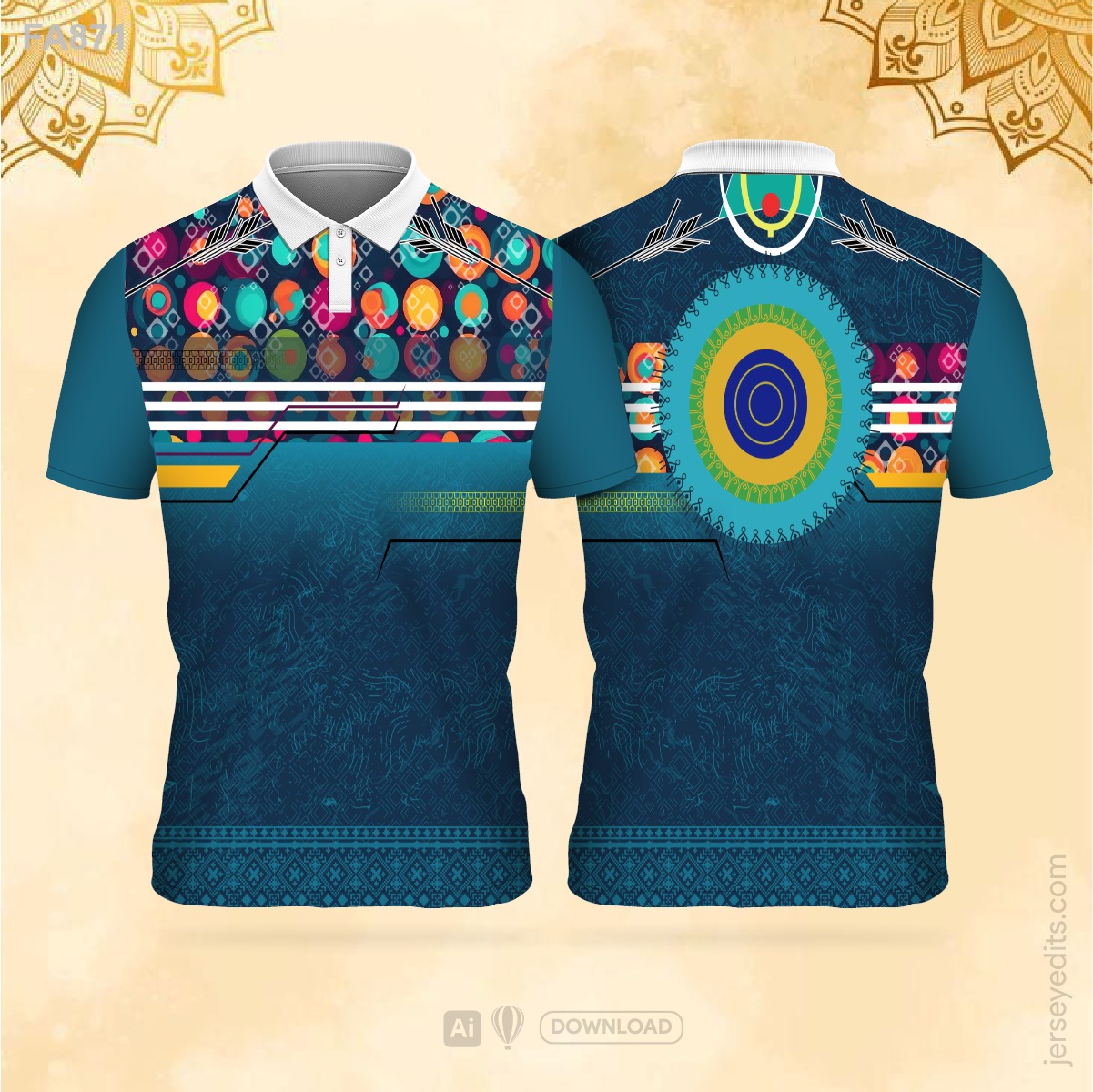Teal and blue tribal festival jersey design